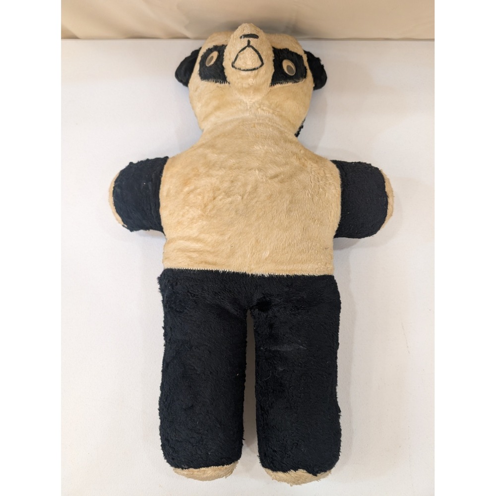 Vintage Panda Bear Plush Stuffed Animal Toy Collectible Faux Fur Beige Black 25"